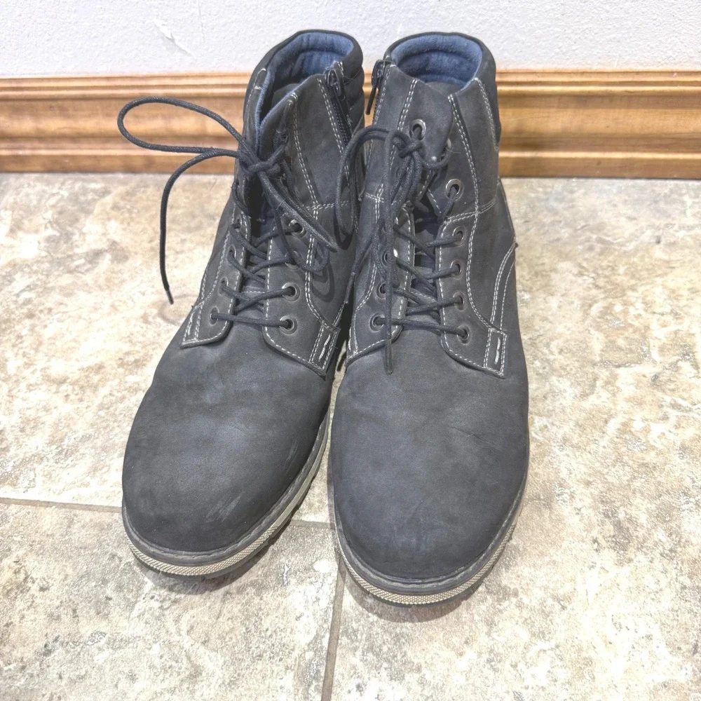 Mens Dark Blue Lace Up Boots Size 7M Side Zip Casual Work Chukka Style‎